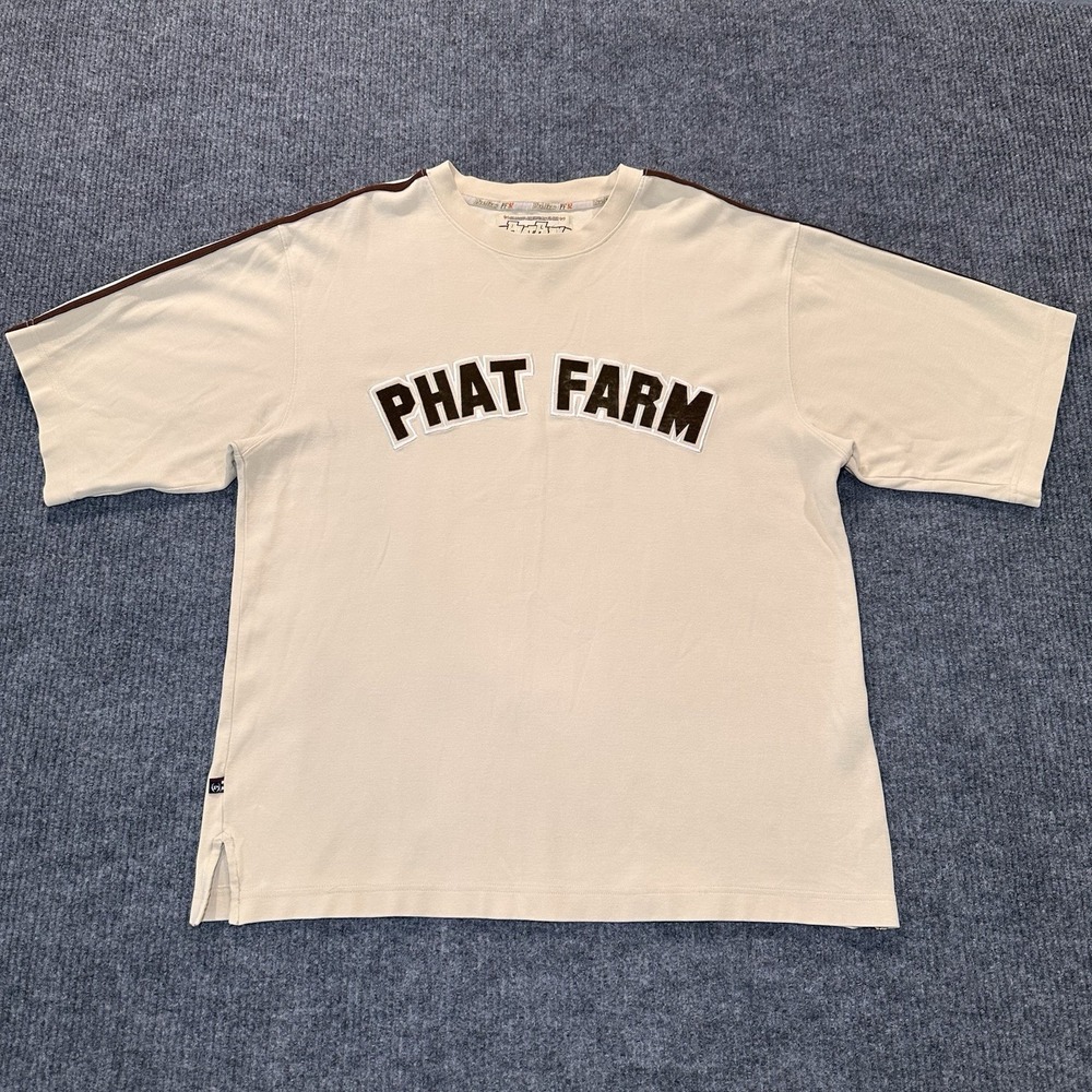 Y2K Phat Farm Cream Cable Knit‎ Shirt Short Sleeve XL Vintage